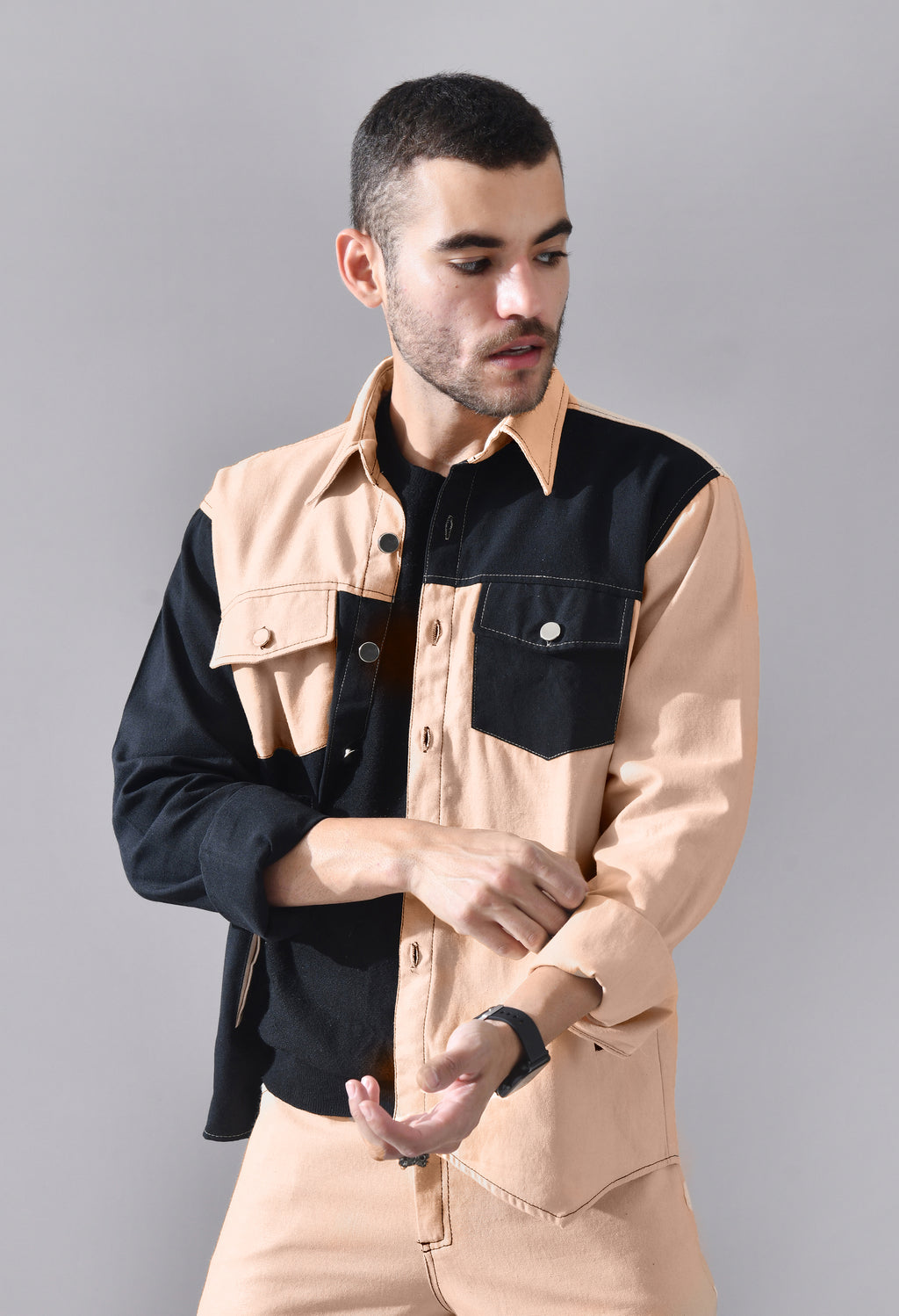 Unisex Colour-Blocked Shacket | Modern Streetwear Overshirt for All Genders