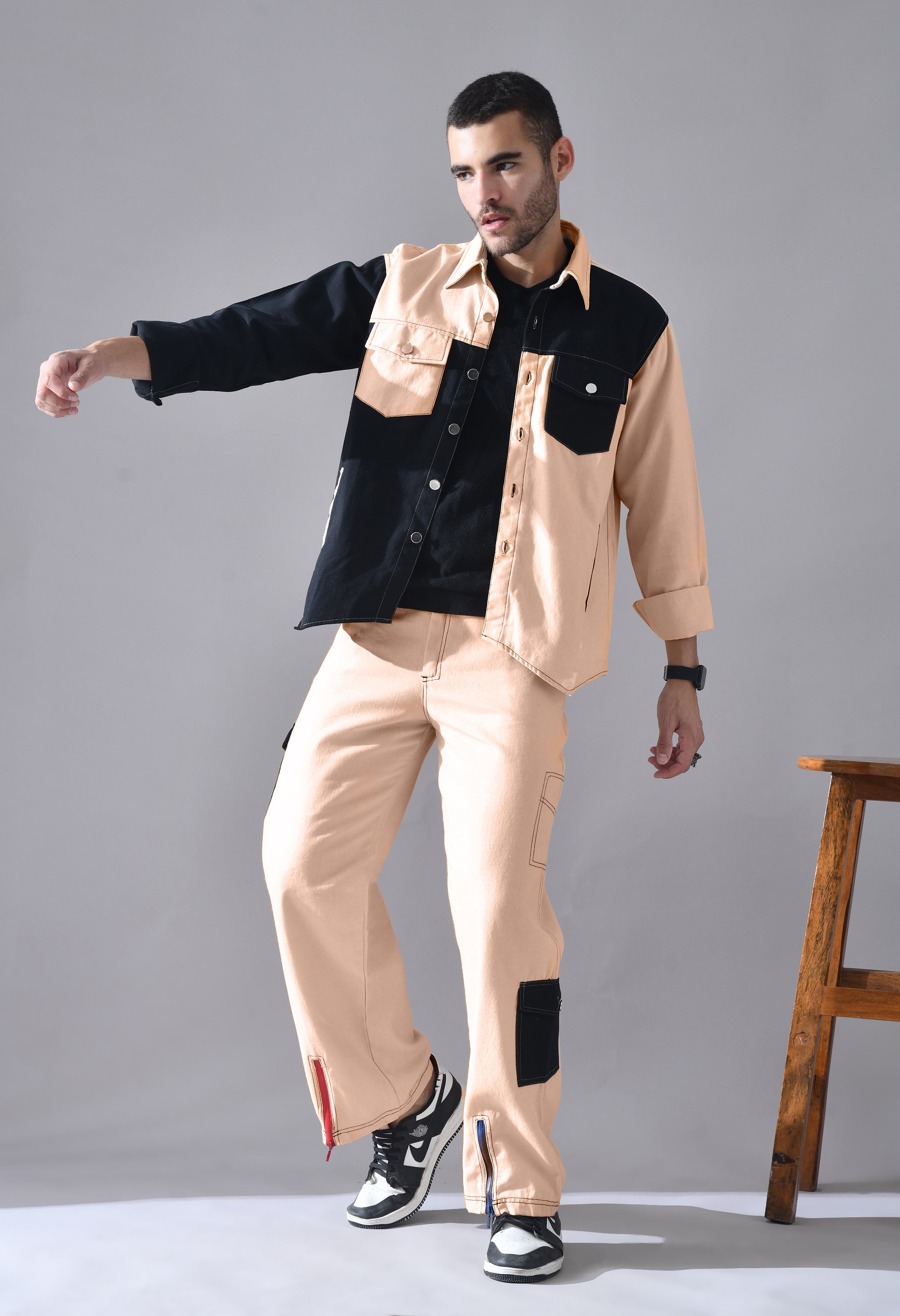 Unisex Colour-Blocked Shacket | Modern Streetwear Overshirt for All Genders