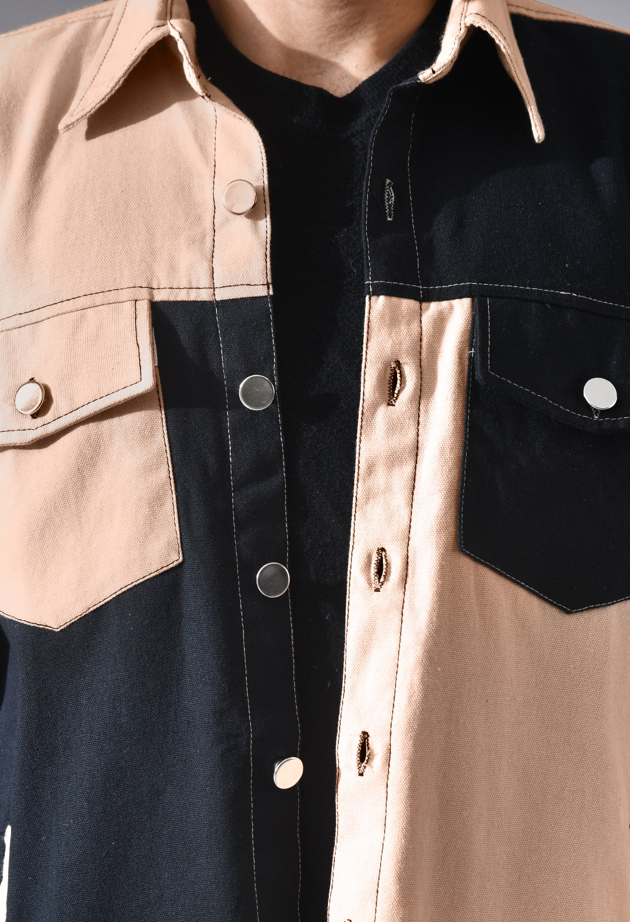 Unisex Colour-Blocked Shacket | Modern Streetwear Overshirt for All Genders
