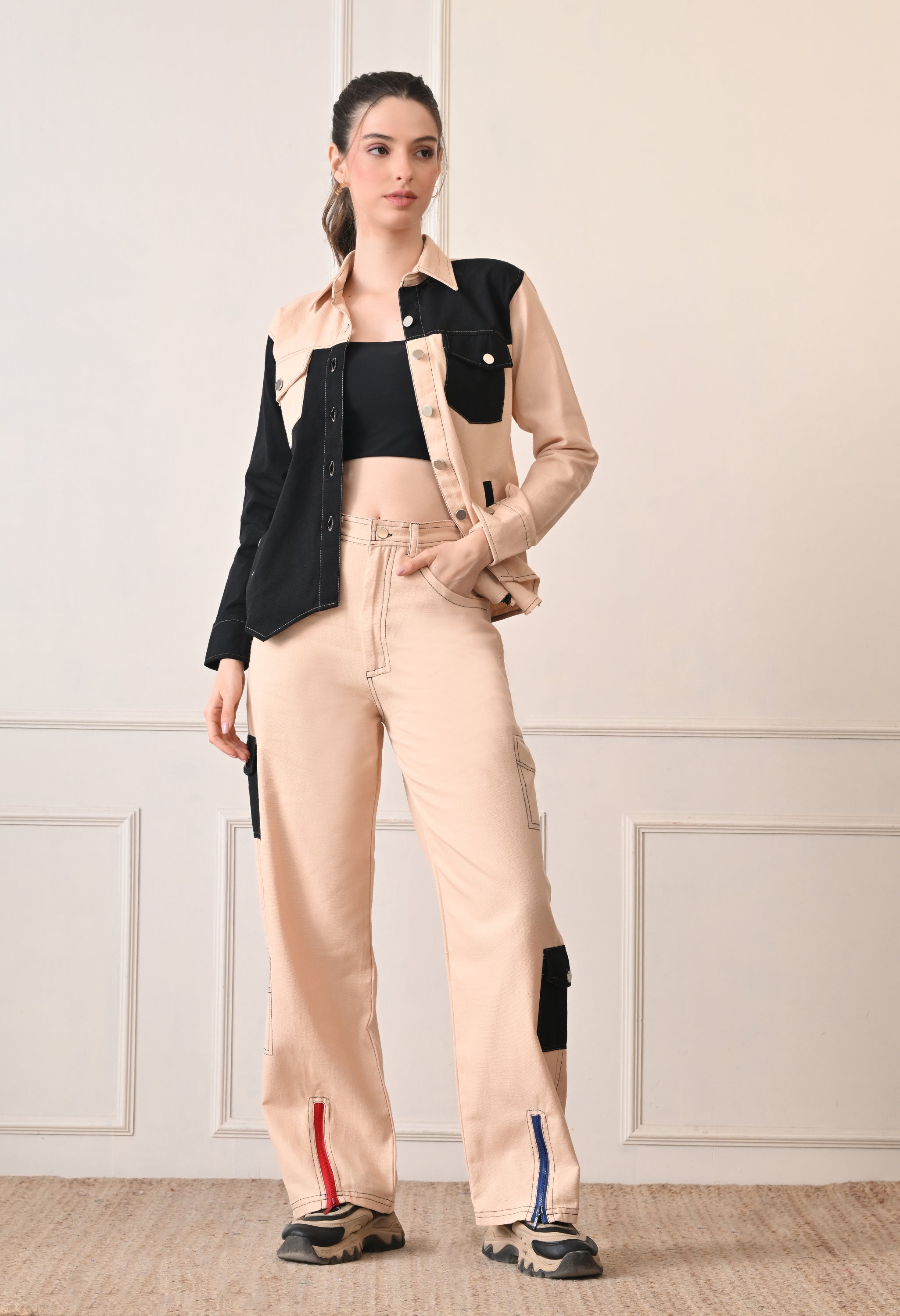 Unisex Colour-Blocked Shacket | Modern Streetwear Overshirt for All Genders