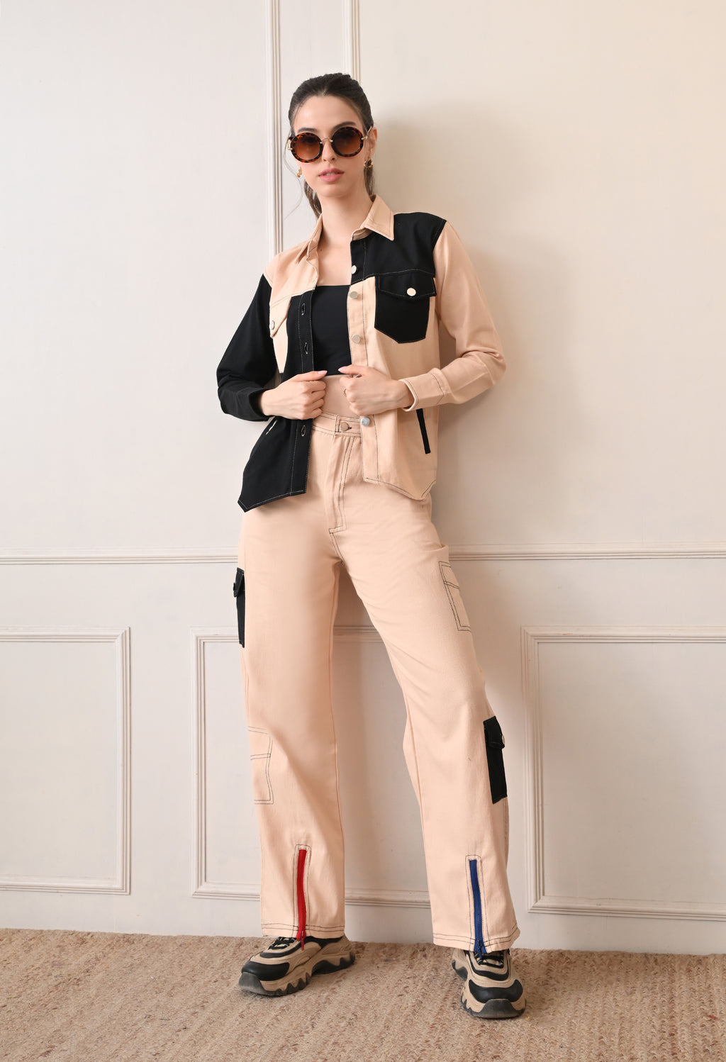 Unisex Colour-Blocked Shacket | Modern Streetwear Overshirt for All Genders