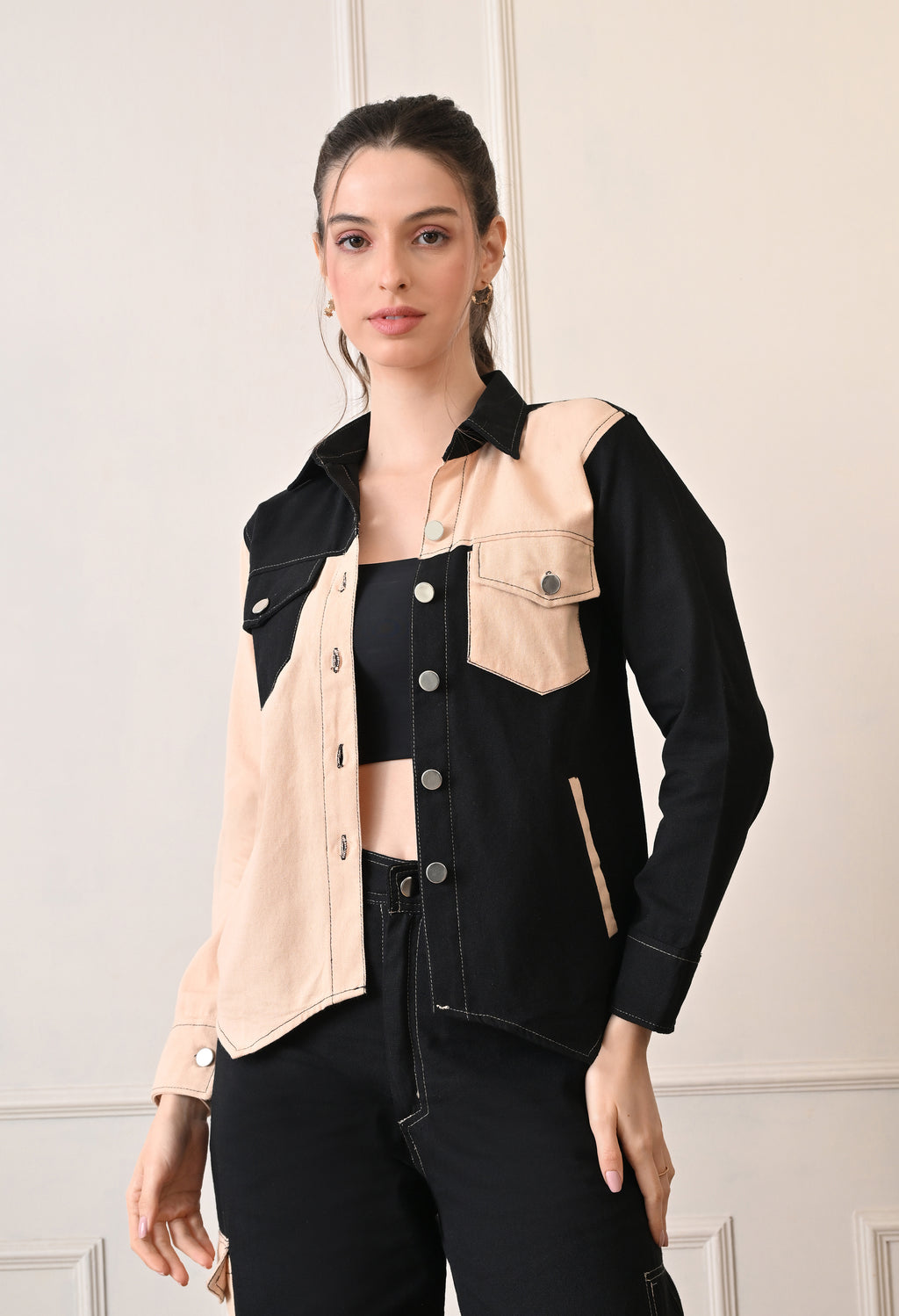 Unisex Colour-Blocked Shacket | Modern Streetwear Overshirt for All Genders