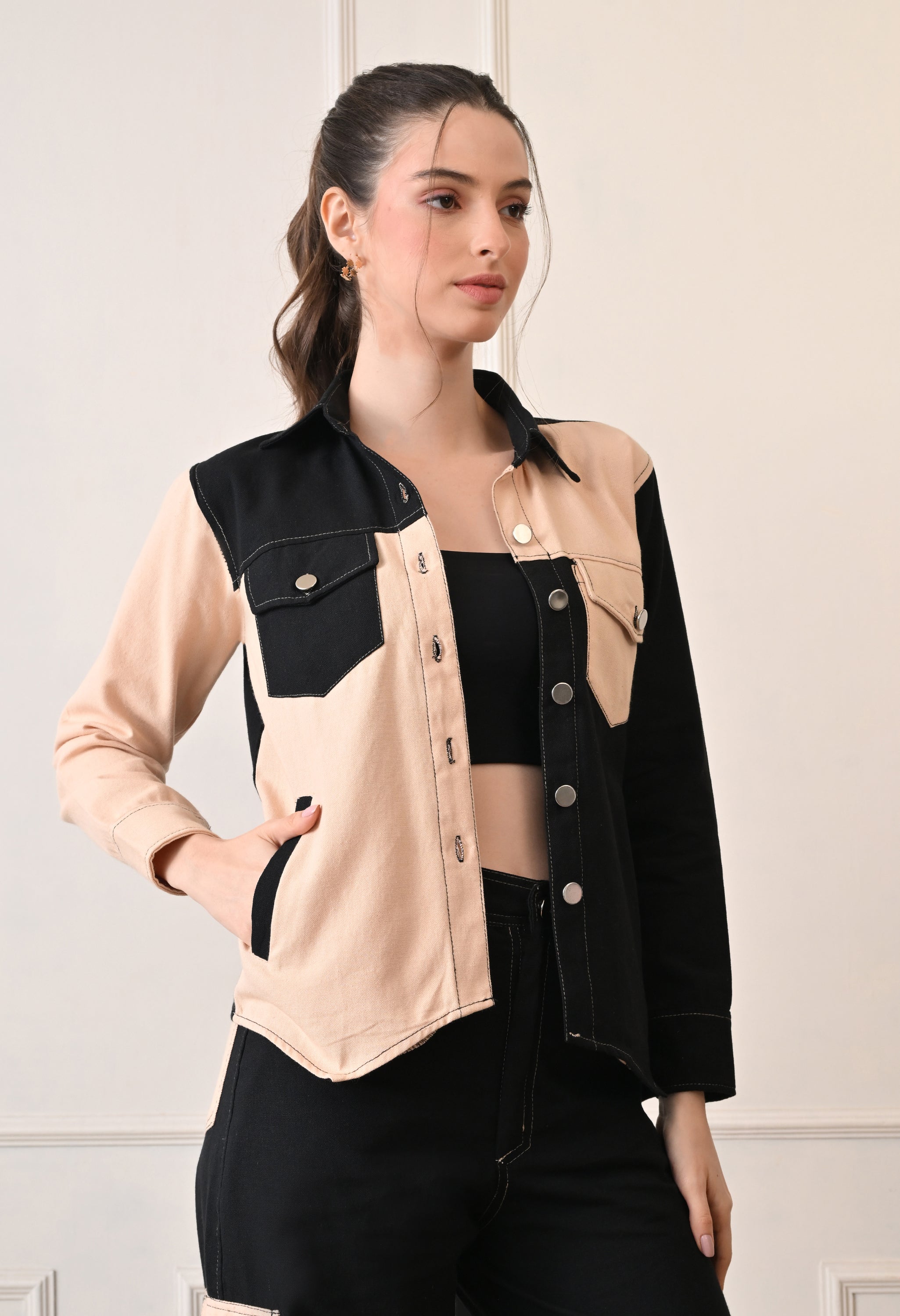 Unisex Colour-Blocked Shacket | Modern Streetwear Overshirt for All Genders