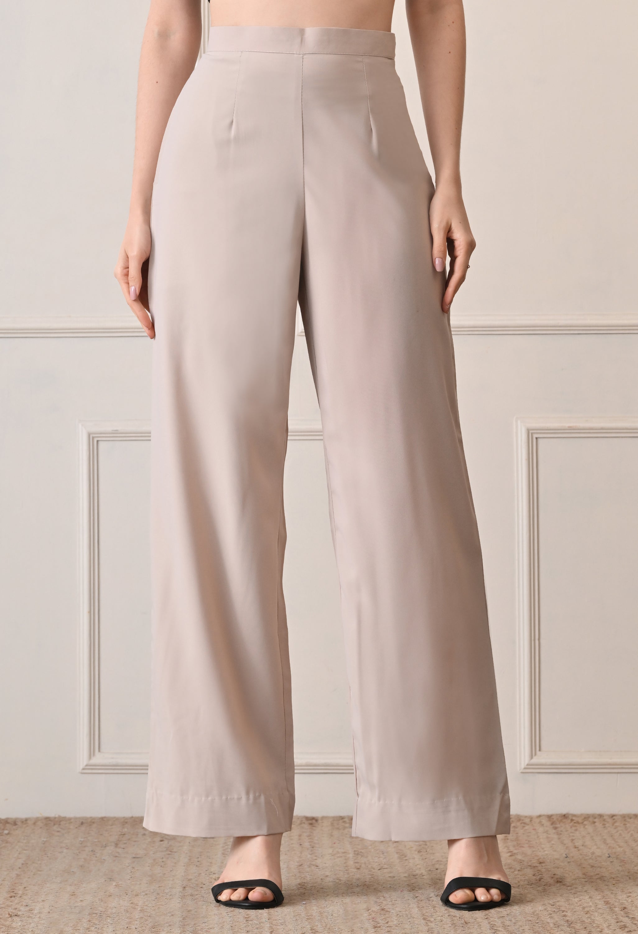Elan Lumiere Elegant High-Waist Pants With Detachable Wrap Around | Women’s Trousers with Draped Pleated Wrap Around