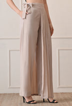 Elan Lumiere Elegant High-Waist Pants With Detachable Wrap Around | Women’s Trousers with Draped Pleated Wrap Around