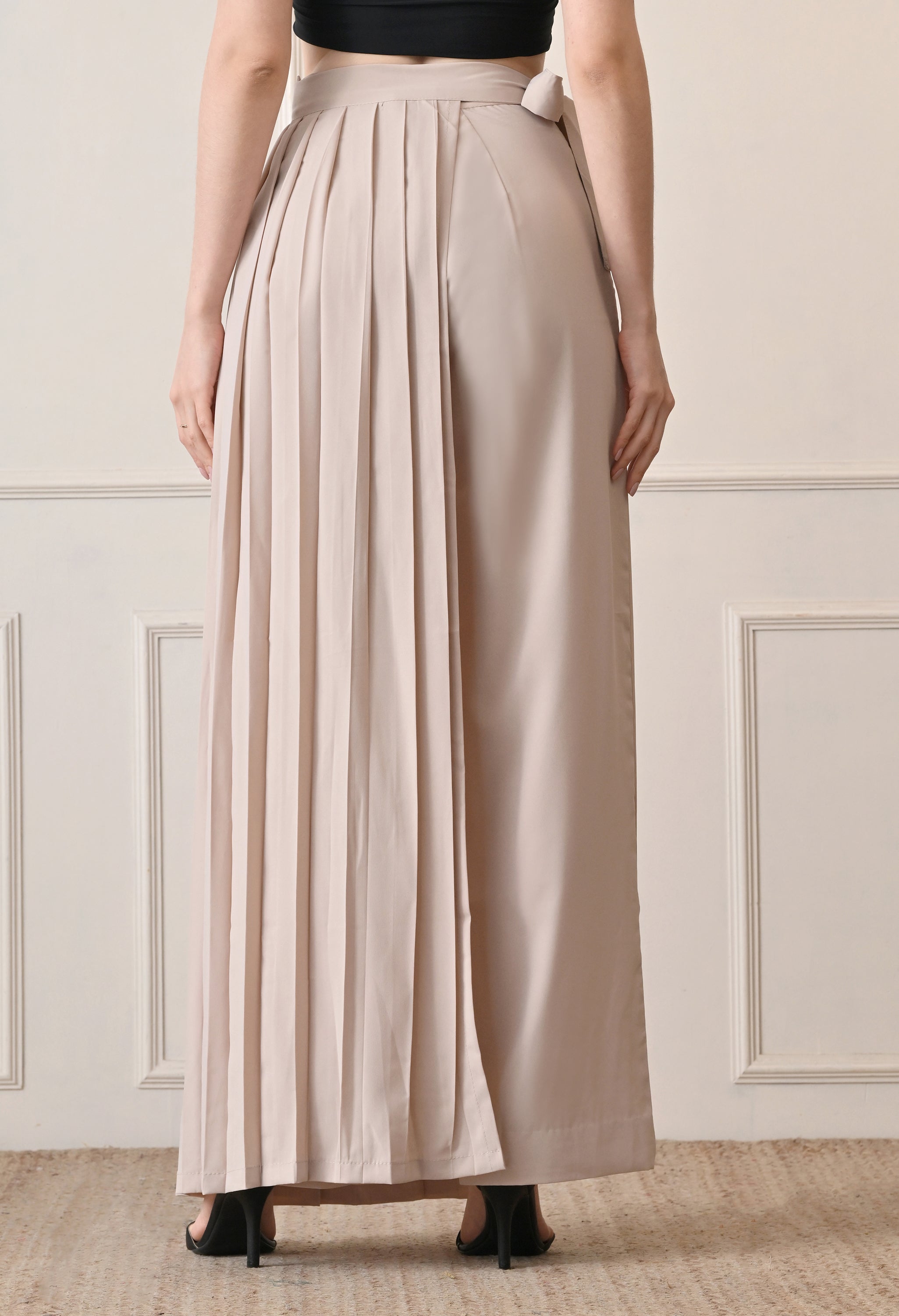 Elan Lumiere Elegant High-Waist Pants With Detachable Wrap Around | Women’s Trousers with Draped Pleated Wrap Around