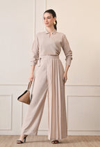 Elan Lumiere Elegant High-Waist Pants With Detachable Wrap Around | Women’s Trousers with Draped Pleated Wrap Around