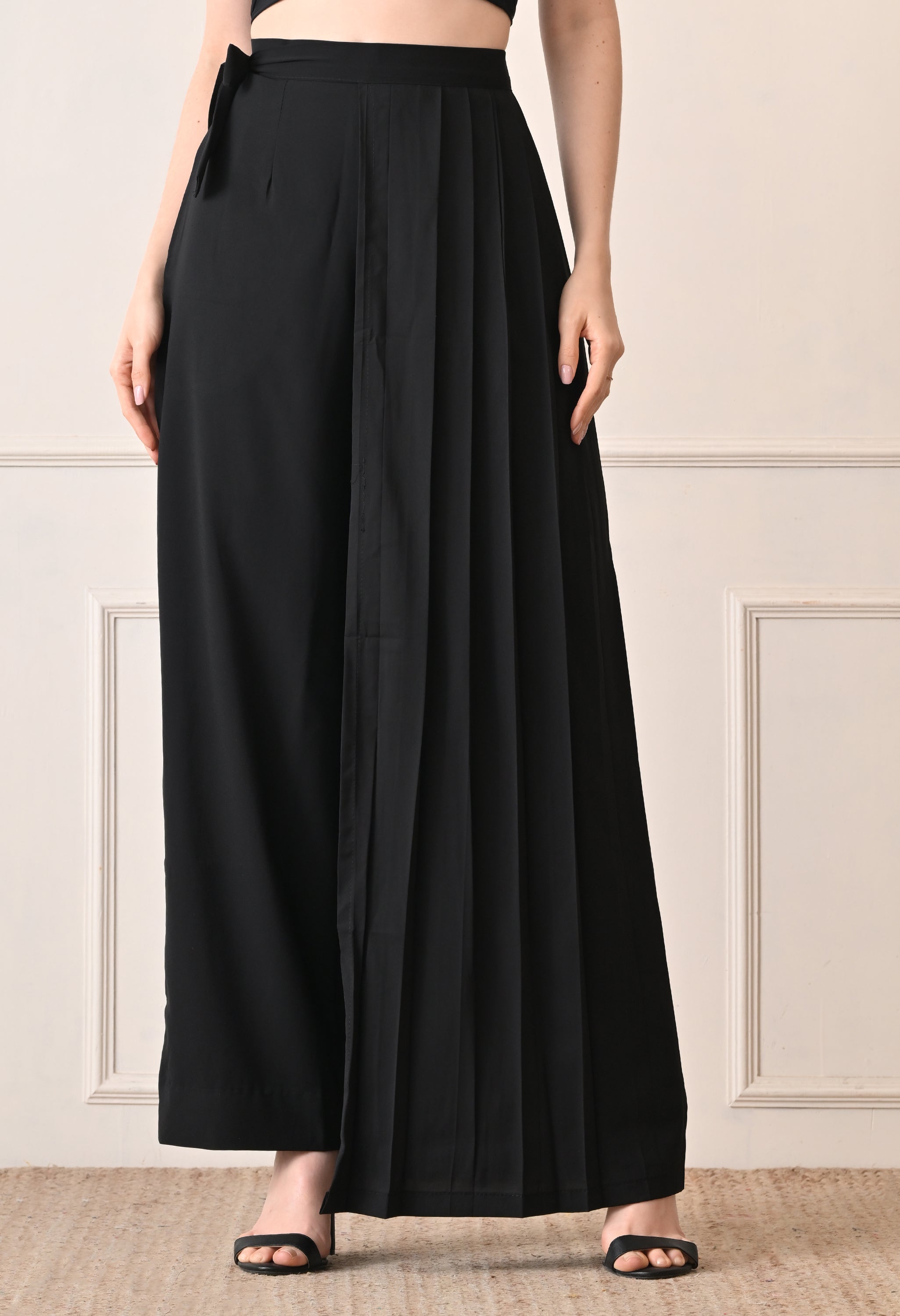 Elan Lumiere Elegant High-Waist Pants With Detachable Wrap Around | Women’s Trousers with Draped Pleated Wrap Around