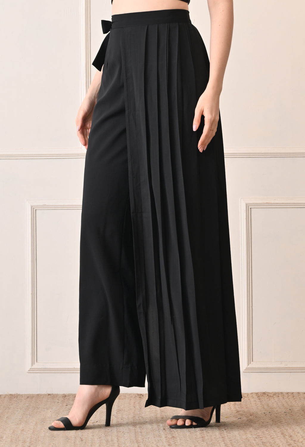 Elan Lumiere Elegant High-Waist Pants With Detachable Wrap Around | Women’s Trousers with Draped Pleated Wrap Around