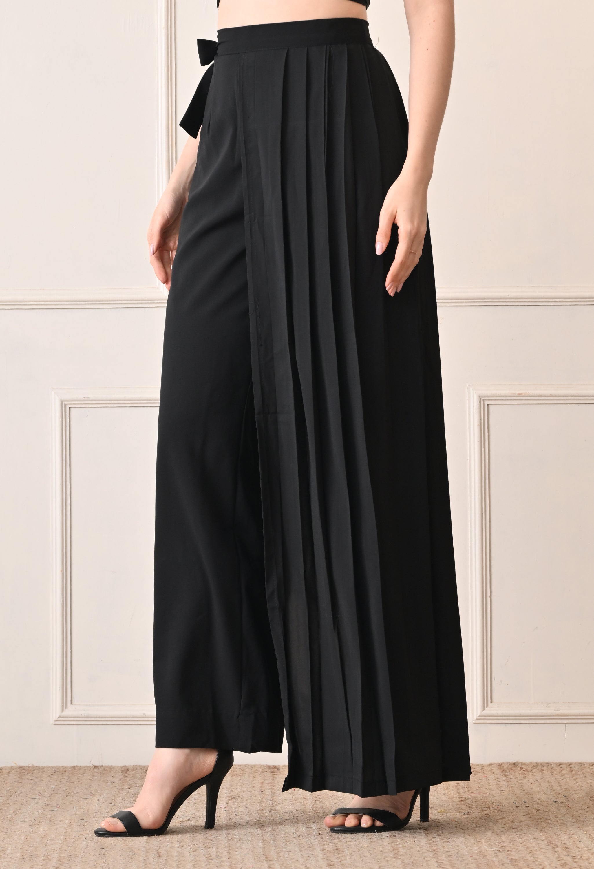 Elan Lumiere Elegant High-Waist Pants With Detachable Wrap Around | Women’s Trousers with Draped Pleated Wrap Around