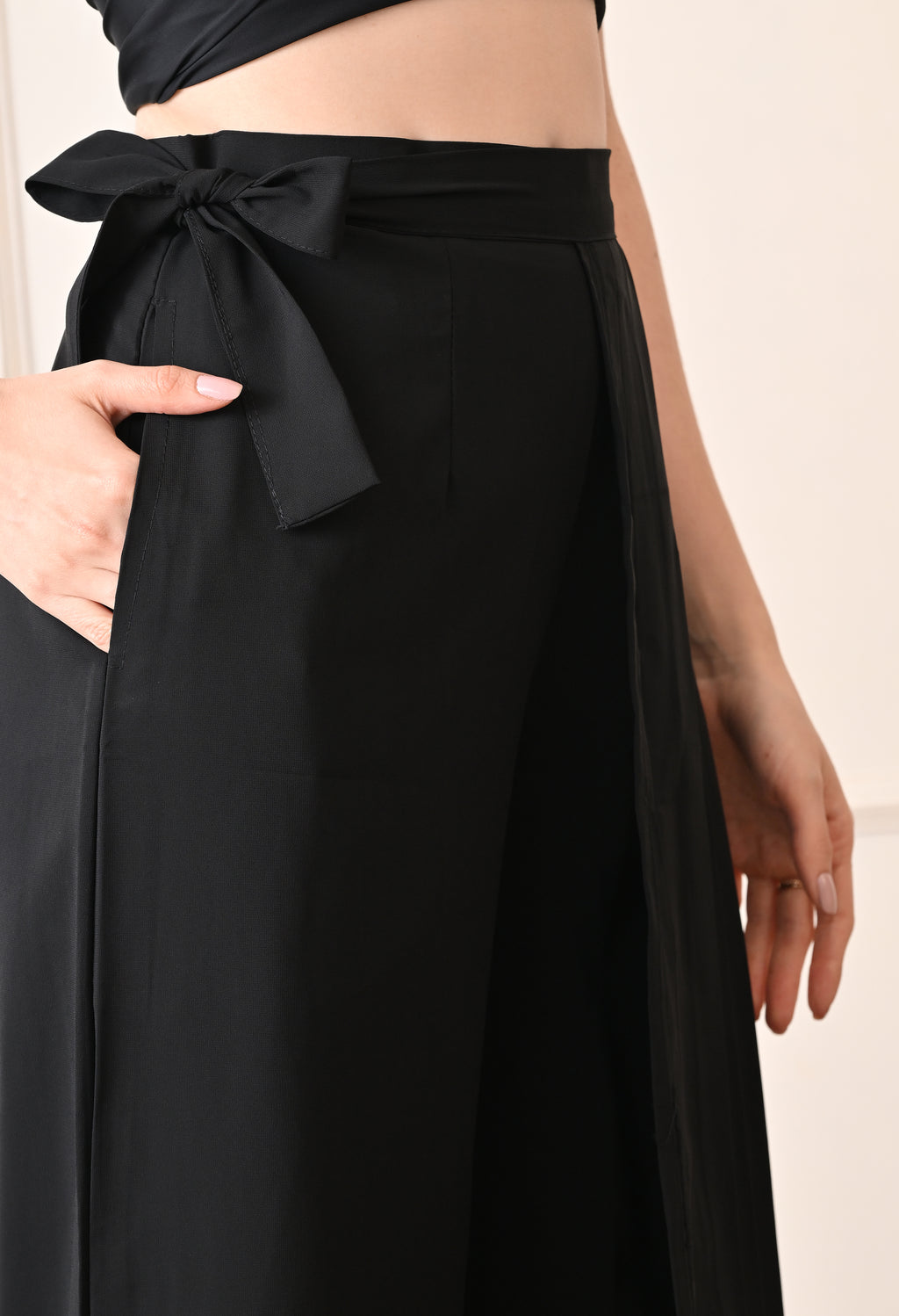 Elan Lumiere Elegant High-Waist Pants With Detachable Wrap Around | Women’s Trousers with Draped Pleated Wrap Around