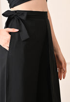 Elan Lumiere Elegant High-Waist Pants With Detachable Wrap Around | Women’s Trousers with Draped Pleated Wrap Around