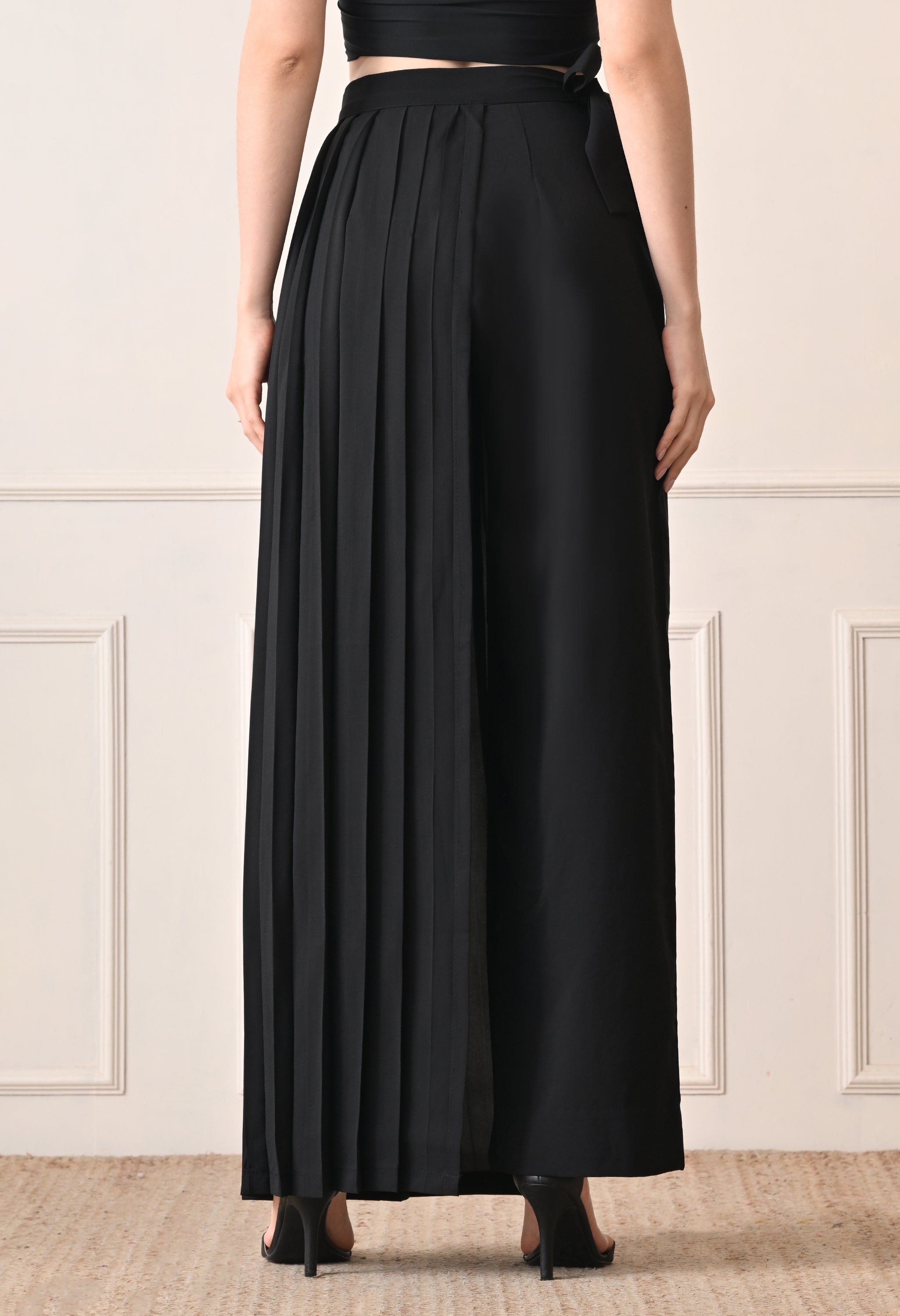Elan Lumiere Elegant High-Waist Pants With Detachable Wrap Around | Women’s Trousers with Draped Pleated Wrap Around